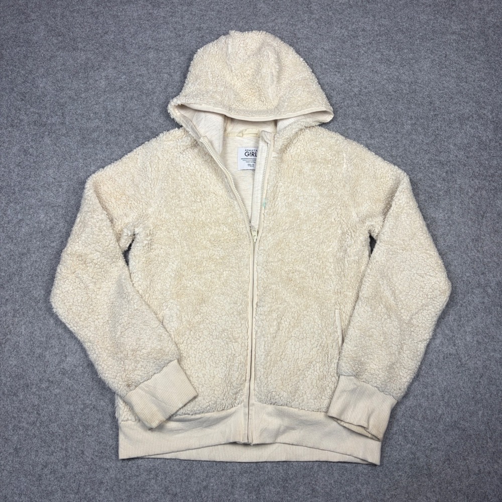 Athleta Girl Cream Sherpa Fleece Full Zip Hoodie Sweatshirt XXL 16 Thumbholes